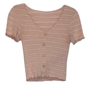 Caution To The Wind Pink Button Front Knit Crop Top